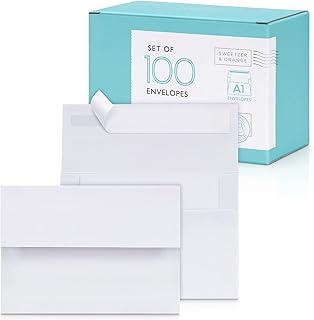 Sweetzer & Orange A1 Envelopes White Envelopes Self Seal (100 with Box). Luxury 150gsm for Greeting Card Envelopes and Invitation Envelopes 3-5/8 x 5-1/8, RSVP Envelopes, Plain Mailing Envelopes