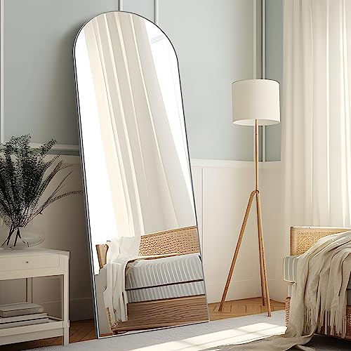 Image of PexFix Arched Full Length Mirror,Floor Body Mirror with Stand,Full Length Wall Mirror with Wood Frame,Dressing Mirror for Bedroom,Silver,60''x20'' (USAM019)