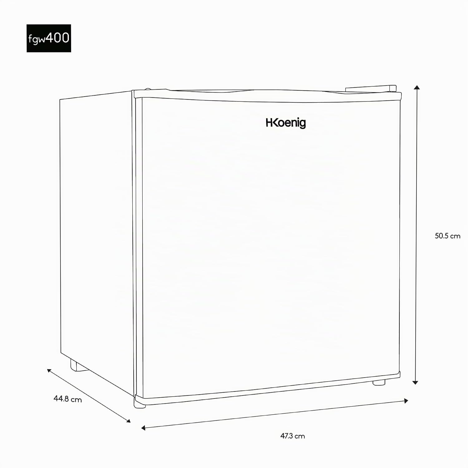 Mini Congelador Vertical, 75 W, Capacidad de 31 Litros, 51 cm de Altura, 2 Compartimientos, Silencioso 40 dB, Blanco. H.Koenig_FGW400