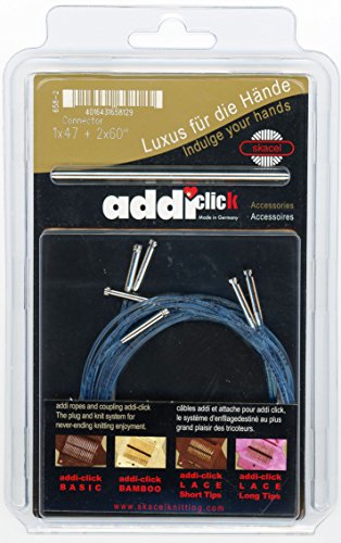 addi Knitting Needle Click Turbo Basic Set Interchangeable Skacel Exclusive Blue Cord w/Connector 1 x 47 inch (120 cm) 2 x 60 inch (150 cm)