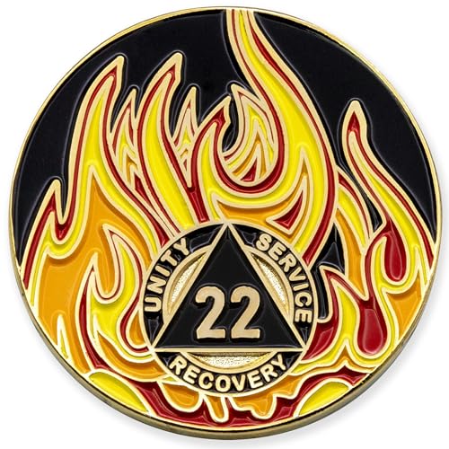 Sobriety Mint 22 Year Twisted Flames Gold Plated AA Recovery