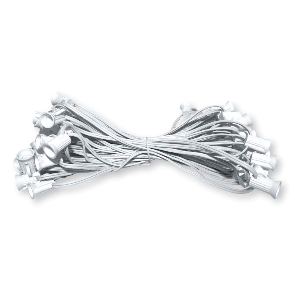 White C7 Light Strand Spt-1 50ft white wire (50) sockets by EZLS — image 1