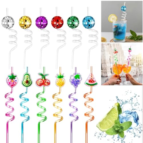 Colorful Mirror Disco Ball Straws, Disco Ball Stirrers Cocktail 70s Disco Decorative Straws Mini Disco Straw Decor for Dance Holiday Wedding Birthday Christmas Supply (12pcs)