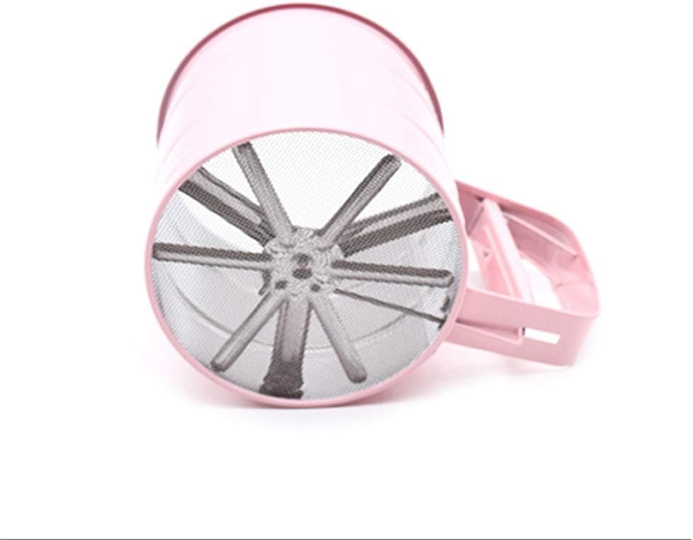 Handheld Flour Sifter, Stainless Steel Powder Sieve Cup,fine flour sifter with specifications, for home baking with food grade materials (Pink)