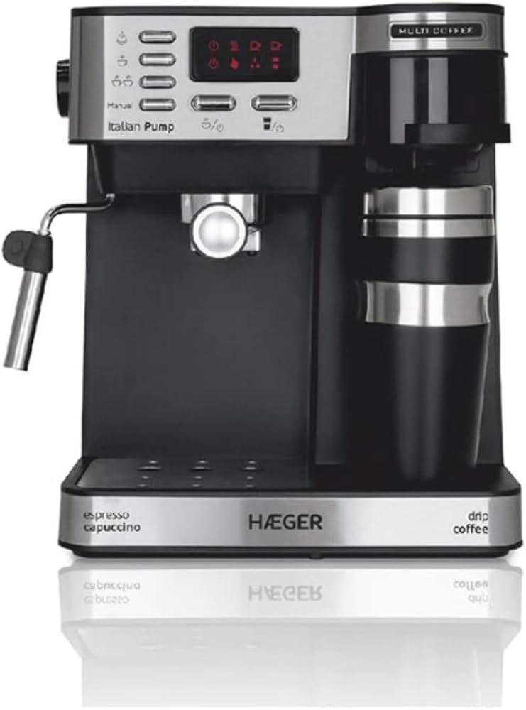 HAEGER CM-145.008A Macchina per caffè espresso Multi Coffee con 1450 W di potenza, capacità di 1,2 l, schermo a LED, ugello in schiuma e vassoio di goccia rimovibile