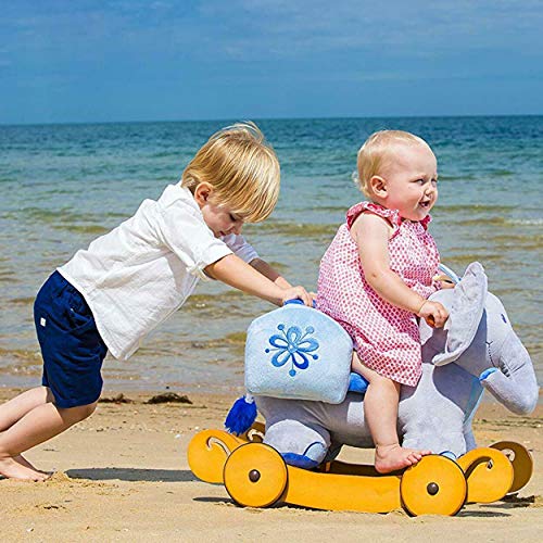 labebe Baby Schaukelpferd Holz mit Räder, 2-in-1 Schaukeltier Elefant, Schaukelpferd Blau für Baby 1-3 Jahre Alt… – Bild 3