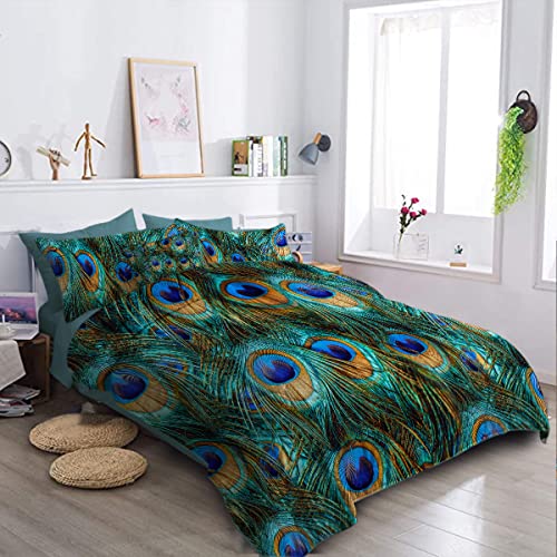 Blessliving Peacock Feather Comforter Set - 8 Pieces Sparkly Stylish Bedding Sets For Women - Aqua Blue Turquoise Bed In A Bag King Size With Comforters, Sheets, Pillowcases, Shams & Cushion Cover #TOP1