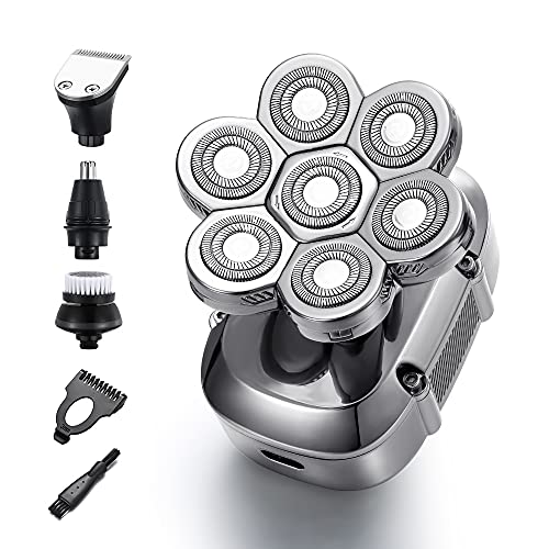 Bald Head Shavers for Men - 4 in 1 Electric Razor for Bald Men Wet and Dry, Floating Cordless USB Rechargeable Rotary Shaver Grooming Kit Beard Trimmer Waterproof Fast Charging with LED Display