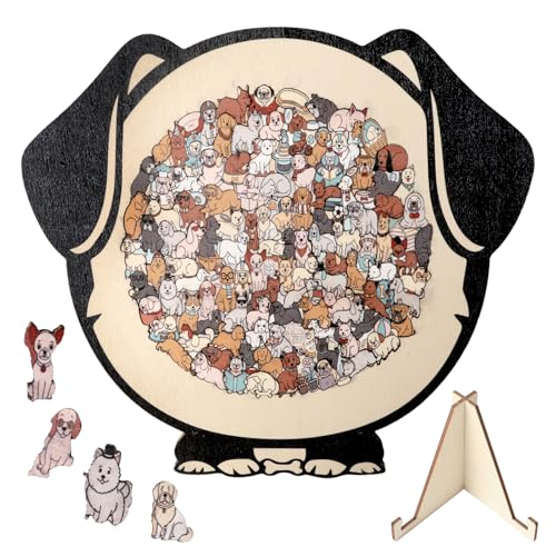 Rompecabezas de madera en forma de perro para adultos, 135 piezas con marco y cubierta acrílica, siluetas únicas de animales, decoración para pared de hogar, regalo para amantes de perros, tonos colores Morandi