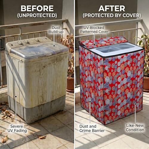 Image of DREAM CARE Waterproof & Dustproof Washing Machine Cover Top Load & Semi Automatic Suitable for 7 kg, 7.2 kg, 7.5 kg (83 x 95 x 51 cms)