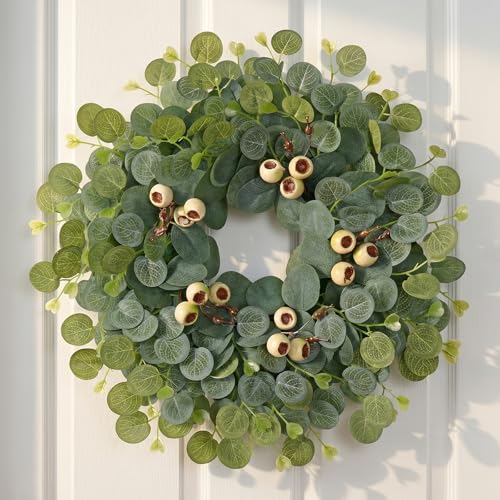 Couronne d'eucalyptus artificiel 45cm pour porte d'entrée et déco de mariage bohème