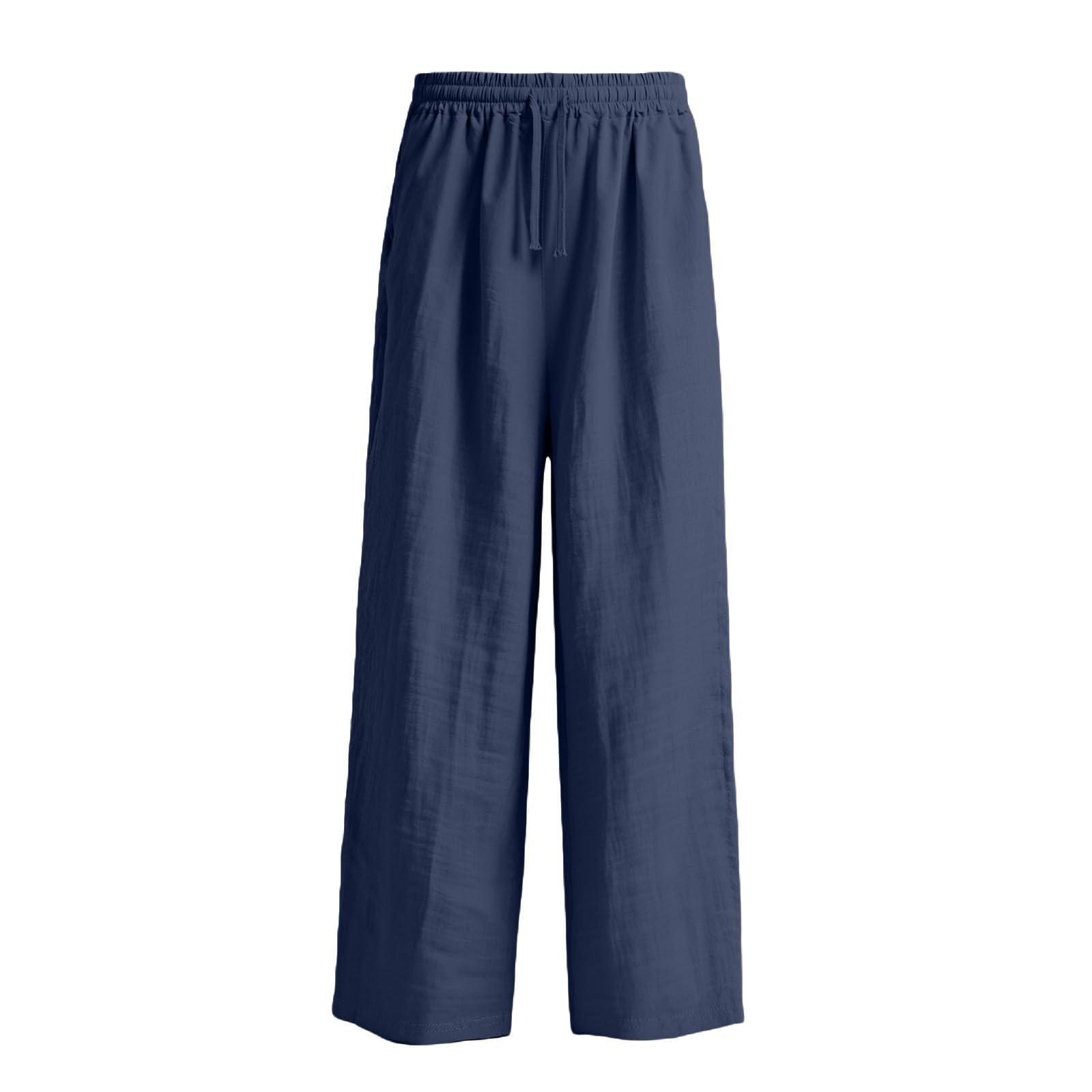 Pantalon Femme Été Décontractés Léger Pantalons Fluide Chic et Elegant Coton Jogging Pants Taille Haute Respirant avec Cordon de Serrage Pant Lin de Plage Large Ample Palazzo Loisirs