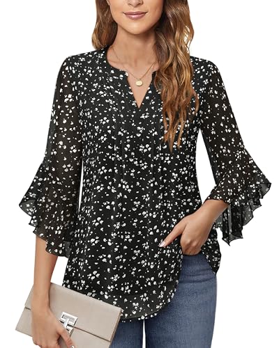 Image of Timeson Women's Short Sleeve V Neck Blouses Shirts Floral Double Layers Mesh Tunics Tops