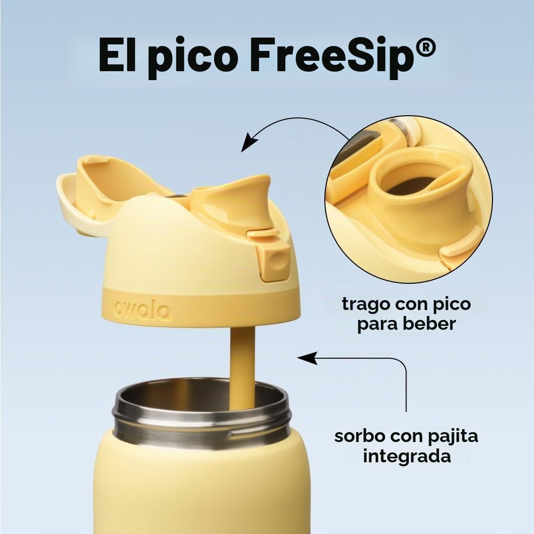 Owala FreeSip botella agua acero inoxidable con pajita, 945 ml - Botella térmica a prueba de fugas para el deporte y los viajes, sin BPA, Butter Half