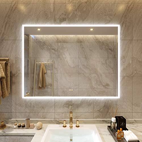 Petus PetusHouse 48 X 36 Inch LED Lighted Bathroom Mirrors, Acrylic Frame Wall Mounted White Light Dimmable Anti-Fog Memory Button Waterproof CRI>90 5MM Bedroom Mirror Vertical & Horizontal - Thumbnail 7