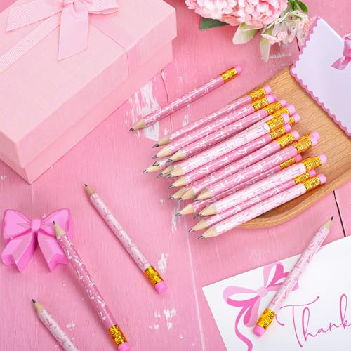 Lápices cortos con borrador lazo rosa 50 uds 4 pulg miniatura 4