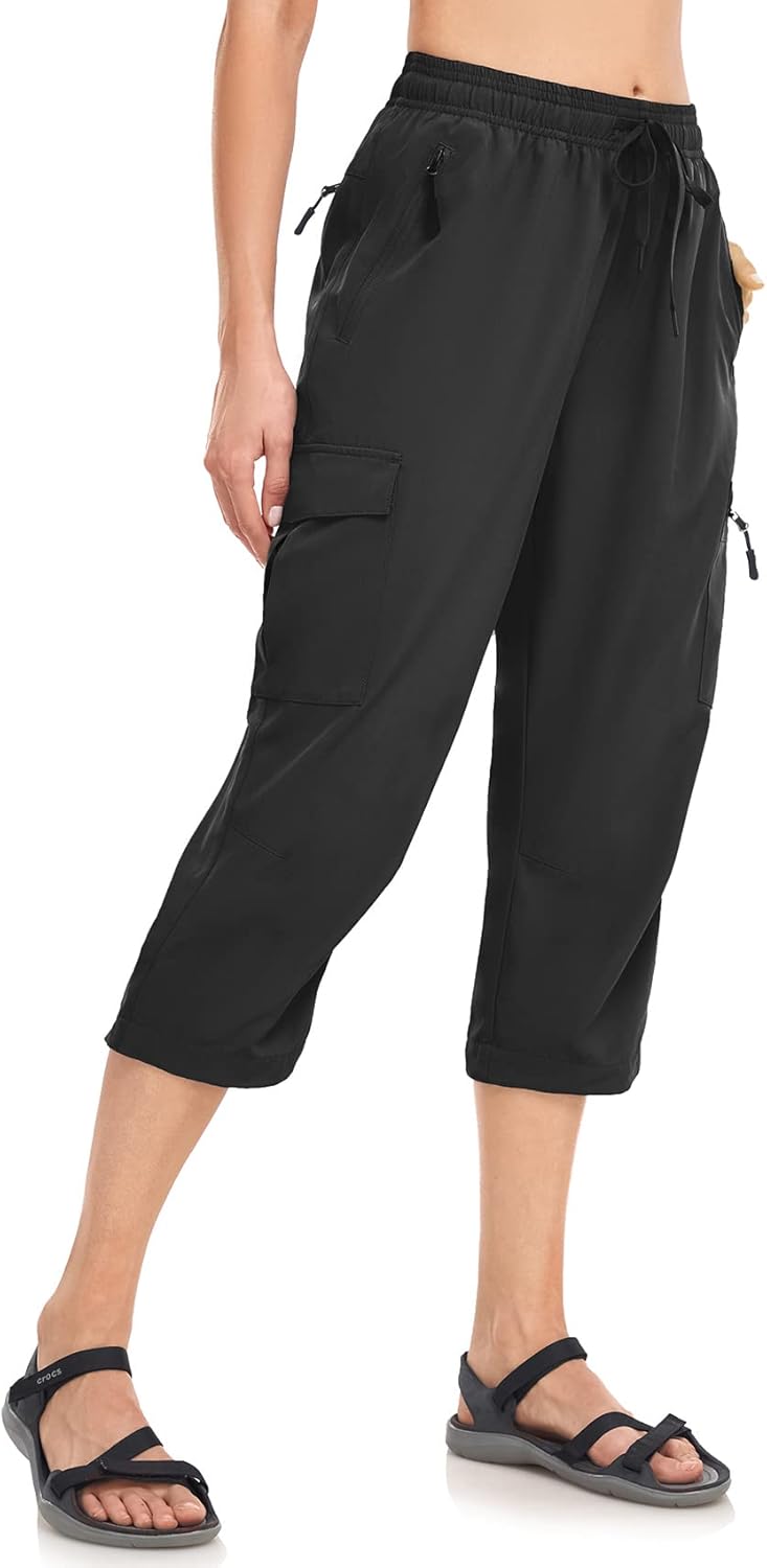 Women's Hiking Capris Pants Dri Fit UPF50+ Outdoor Camping Travel Capri Elastic Waist Drawcord Active Joggers Capris - Image 3