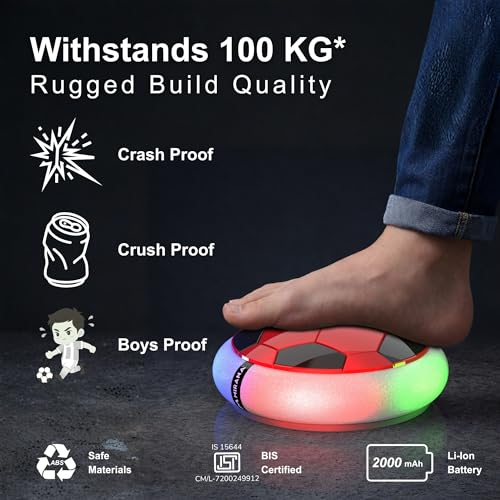 Image of Mirana Air Football Smart Toy for Kids | 3-Mode USB Type-C Rechargeable Hover Ball | Indoor Electric Hoverball with LED Lights | Birthday Gift for Boys & Girls 2 3 4 5 6 7 8 9 10 Years (Red)