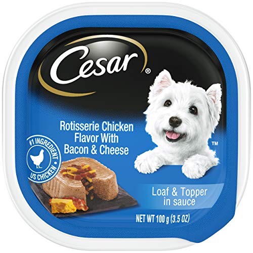 CESAR Soft Wet Dog Food Loaf & Topper in Sauce Rotisserie Chicken Flavor with Bacon & Cheese, (24) 3.5 oz. Easy Peel Trays