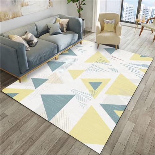Tapis de salon jaune moutarde géométrique lavable en machine 130x190cm - 2