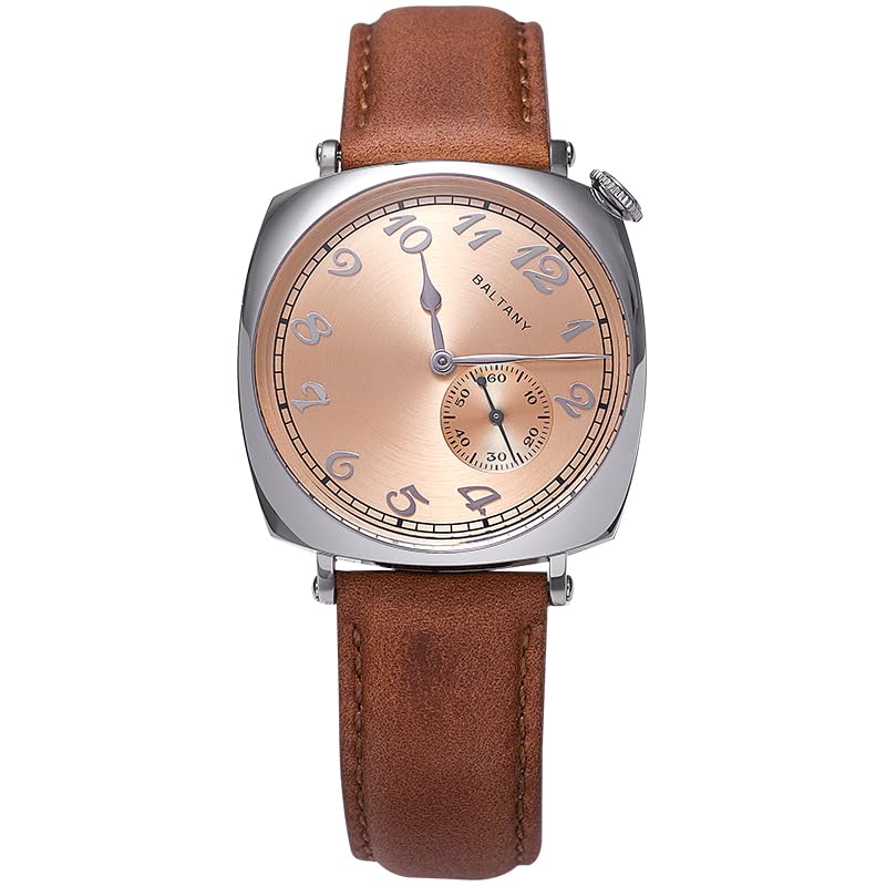 BaltanyDress Wacthes for Men, Brown Leather Automatic Watch with Sapphire Crystal Dome, VC 1921 S4046 Vintage Watch