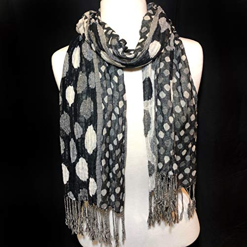 Polka Dot Unique Long Multi Color Block Open Weave Soft Knit Fringe Tassel End Fashion Scarf2