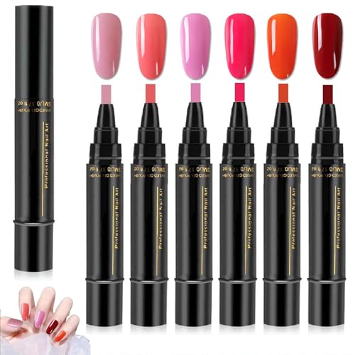 6PCS Polish Nail Polish Pens Nail Polish Pens Nail Varnish Pens 3 In 1 Gel Nails Polish Pen Set UV Lamp Required Gel Nails Polish Crafts Pen DIY Nail Pens for Girls and Ladies