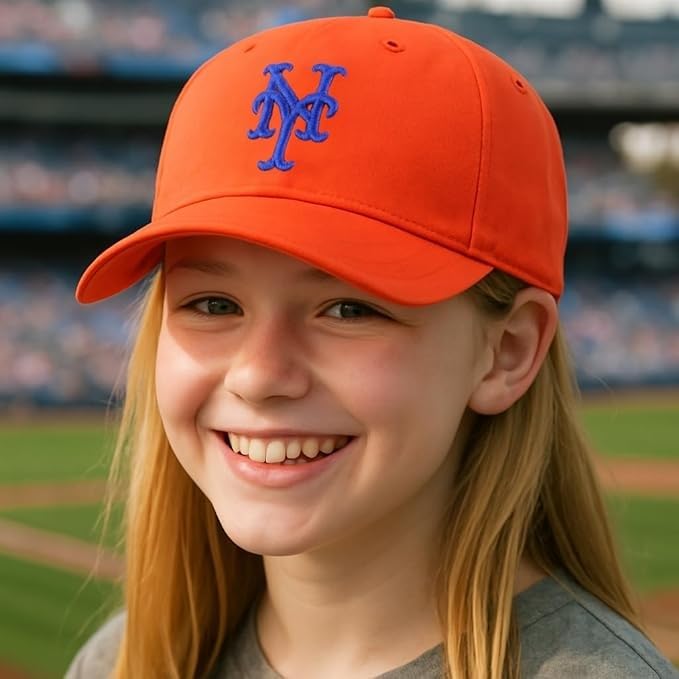 Gorra naranja ajustable con logo de NY Mets para niños miniatura 3