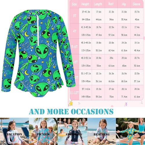 Girls One Piece Swimsuits UPF 50+ Quick Dry Long Sleeve Rash Guard Bathing Suits with Zipper Swimwear 3-12 Yeays3