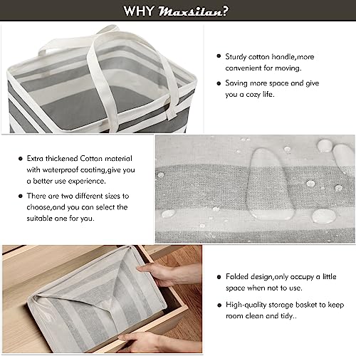 Maxsilan 80L Freestanding Laundry Basket with Extended Handle, Collapsible Large Cotton Clothes Hamper Storage Basket, Gradient Grey - Cosy Home Interiors Maxsilan 80L Freestanding Laundry Basket with Extended Handle, Collapsible Large Cotton Clothes Hamper Storage Basket, Gradient Grey - Image 5
