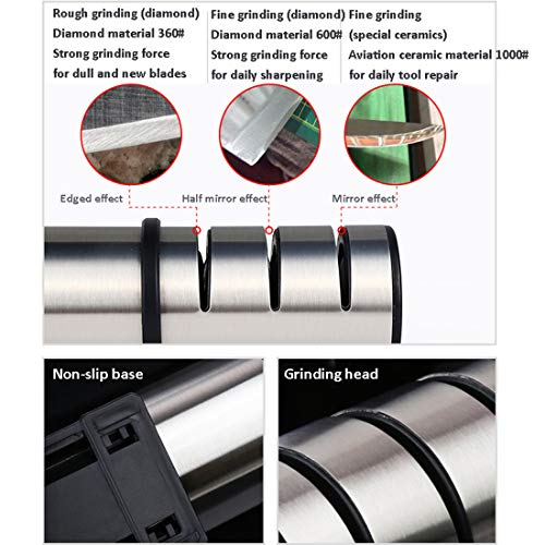LTLWSH Manuelle Messerschärfer Küchenmesserschärfer aus Edelstahl 3-Stufen rutschfeste Base - Haushalt Messerschleifer… – Bild 3