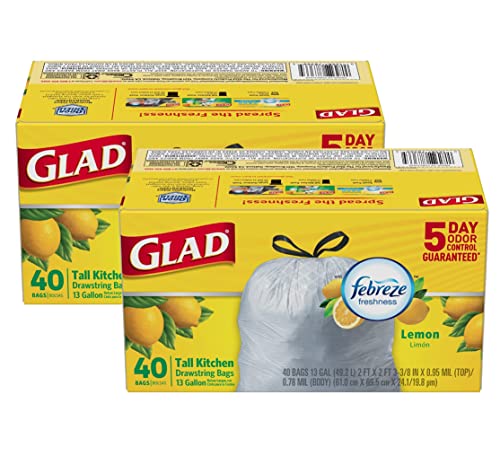Glad Odorshield Tall Kitchen Drawstring Trash Bags Fresh Lemon, 13 Gallon 40.0 Ea(Pack Of 2) #TOP21