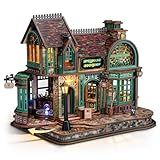 FUNPOLA 3D Holzpuzzle Magischer Buchladen mit LED-Lichtern – DIY Miniatur-Bausatz, Zauberbuchhandlung, Wohnkultur-Display und kreatives Geschenk für Erwachsene und Jugendliche
