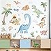 wondever Large Boho Dinosaur Wall Stickers Watercolor Dino Tropical Plants Volcano Peel and Stick Wall Art Decals for Baby Nursery Kids Bedroom Playroom