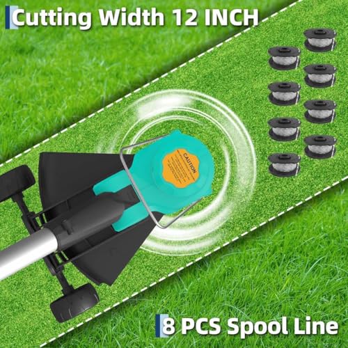 Garvee 12" Cordless Weed Wacker - String Trimmer Grass Trimmer, w/ 2 x 2.0Ah Batteries Fast Charger with Wheels, 8 pcs Spools Lines, Grass Trimmer Battery Powered Eater String by Garvee - Image 2