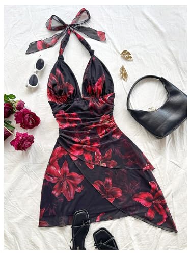 Image of BEAUDRM Women's Summer Mini Dress Backless Vacation Beach Sundresses Boho Going Out Dress Date Night Brunch Outfit