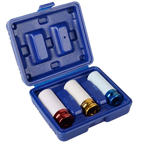 Juego de llaves de vaso de impacto de 1/2 pulgada con sistema métrico de pared extra fina, 3 tamaños, 17, 19, 21 mm Cover