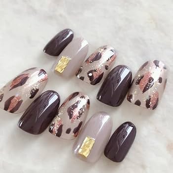 大人レオパード ネイルチップ LA755☆大人シンプルレオパードネイルチップ ネイルチップ（つけ