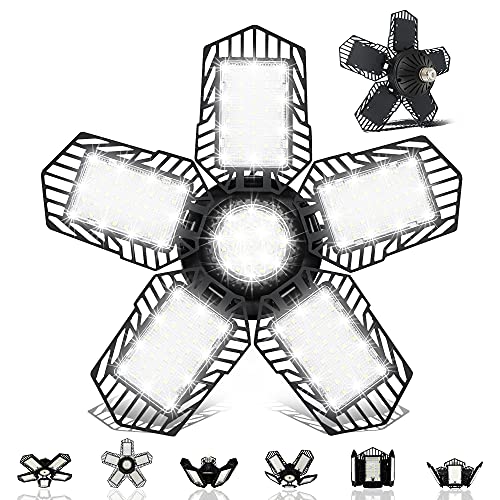 Super Brands Led Garage Light E-POWIND 138W 13800LM Garage Ceiling Light Fixture Deformable LED Shop Light with 5+1 Adjustable Multi-Position Panels, LED Light for Garage Workshop Warehouse