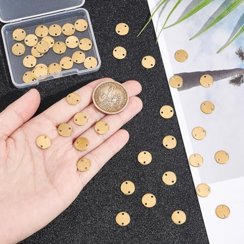 UNICRAFTALE about 50Pcs Gold 10mm Diameter 304 Stainless Steel Connector Charms Flat Round Linking Pendants 1.3mm Hole Small Engraving Blank Tag Pendants Metal Charms for DIY Bracelet Jewelry Making - Image 4