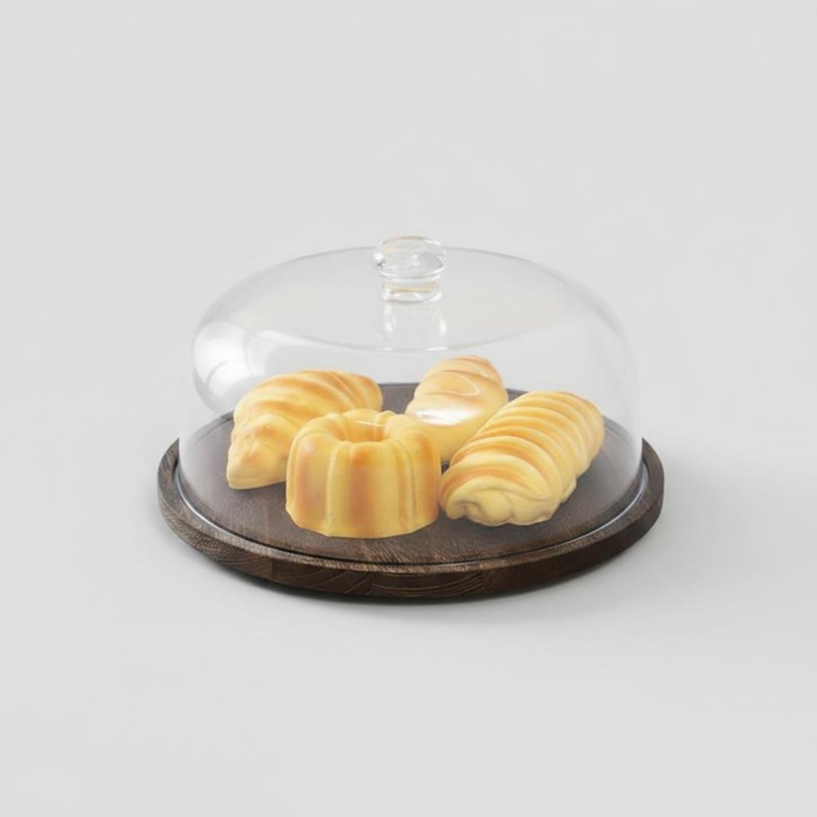 Alzata Trasparente per Torte Piatto Torta Vassoio Dessert Campana con Base in Legno Rotante E Cupola in Acrilico per Presentare Dolci E Antipasti, Stile 2