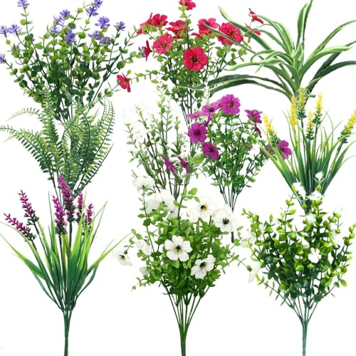 Fleurs Artificielles, 10 Pièces Fleur Artificielle, Plante Artificielle, Fausse Fleur Decoration Résistantes aux UV, Fleurs Fausse en Plastique Exterieur...