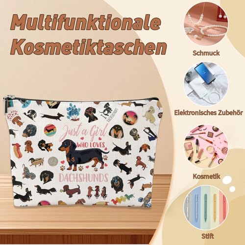 Kosmetiktasche für Mädchen Dackel Schminktasche Makeup Tasche mit Reißverschluss für Freundin Dackel Geschenke Für Tierliebhaber Tragbar Kulturtasche Damen für Reise Alltagsleben