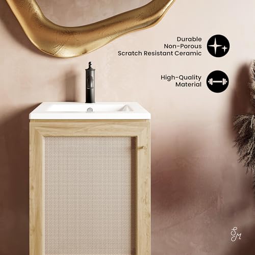 Image of Swiss Madison Classe 18 inch Freestanding Bathroom Vanity in Natural Oak with Sink Top