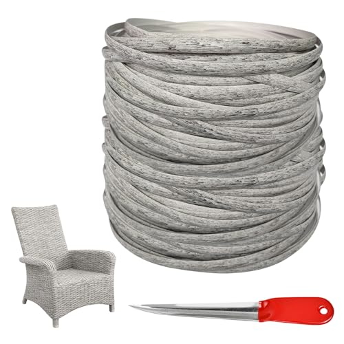 Ulluthu Mimbre de PE por Metros, 70m x 8mm - Mimbre Sintético para Reparación - Kit Reparación Muebles de Jardín, Sillas, Mesas - Ideal para Bricolaje - Color Gris Claro