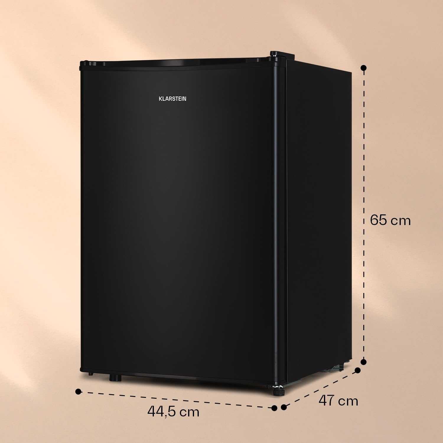 Klarstein Obsidian - nevera, 72 litros de volumen, interior y exterior en negro, 7 niveles de potencia, cajón de verdura, emisión de ruido de 42 dB, negro