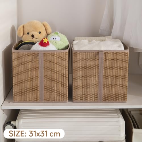 Image of HOKIPO Bamboo Storage Basket - Foldable Storage Bin 31x31 cm Storage Organizer for Clothes, Toys, Laundry & Home Organization, Pack of 1 (AR-6152)