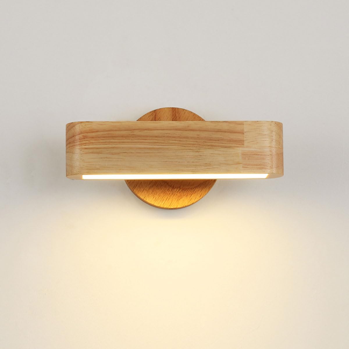 Modern Wooden 180 Rotatable Wall Sconce, Nordic Minimalist Rectangle Walnut Wall Lamp, 20cm x 11cm, Warm White, Bedroom, Living Room, Hallway