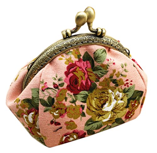 Bourse toile mignonne iSuperb rose avec fermeture sculpture métal classique