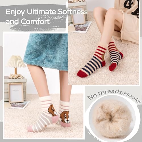 Image of SISOSOCK 5 Pairs Fuzzy Soft Cozy Comfortable Socks for Women, Casual Sleep Comfy Socks, Perfect Warm Winter Gifts for Women